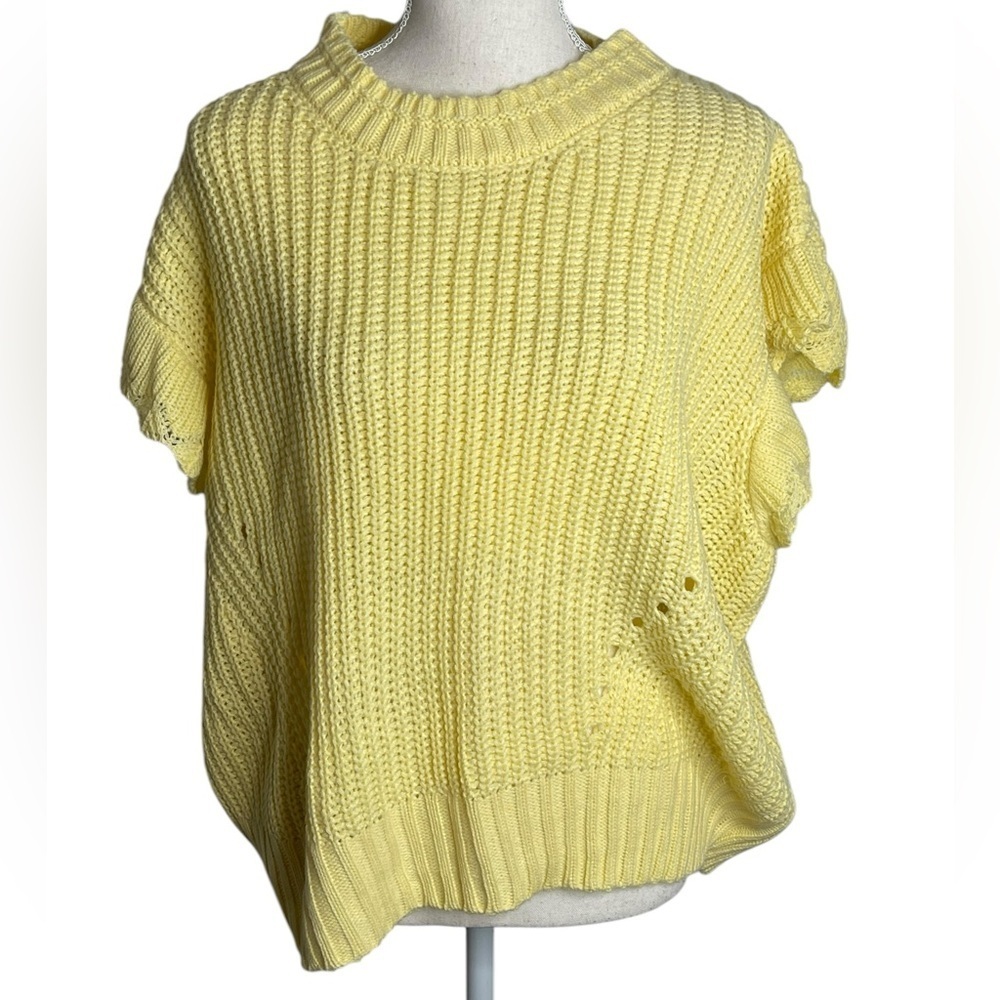 Sew In Love Yellow Chunky Knit Ruffle Sleeve Sweater Vest Plus Size 3XL CHT-105X